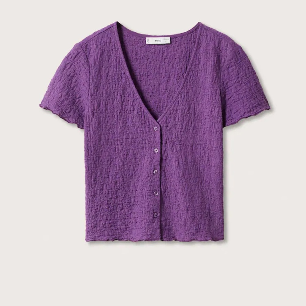 Textured button front cotton T-shirt